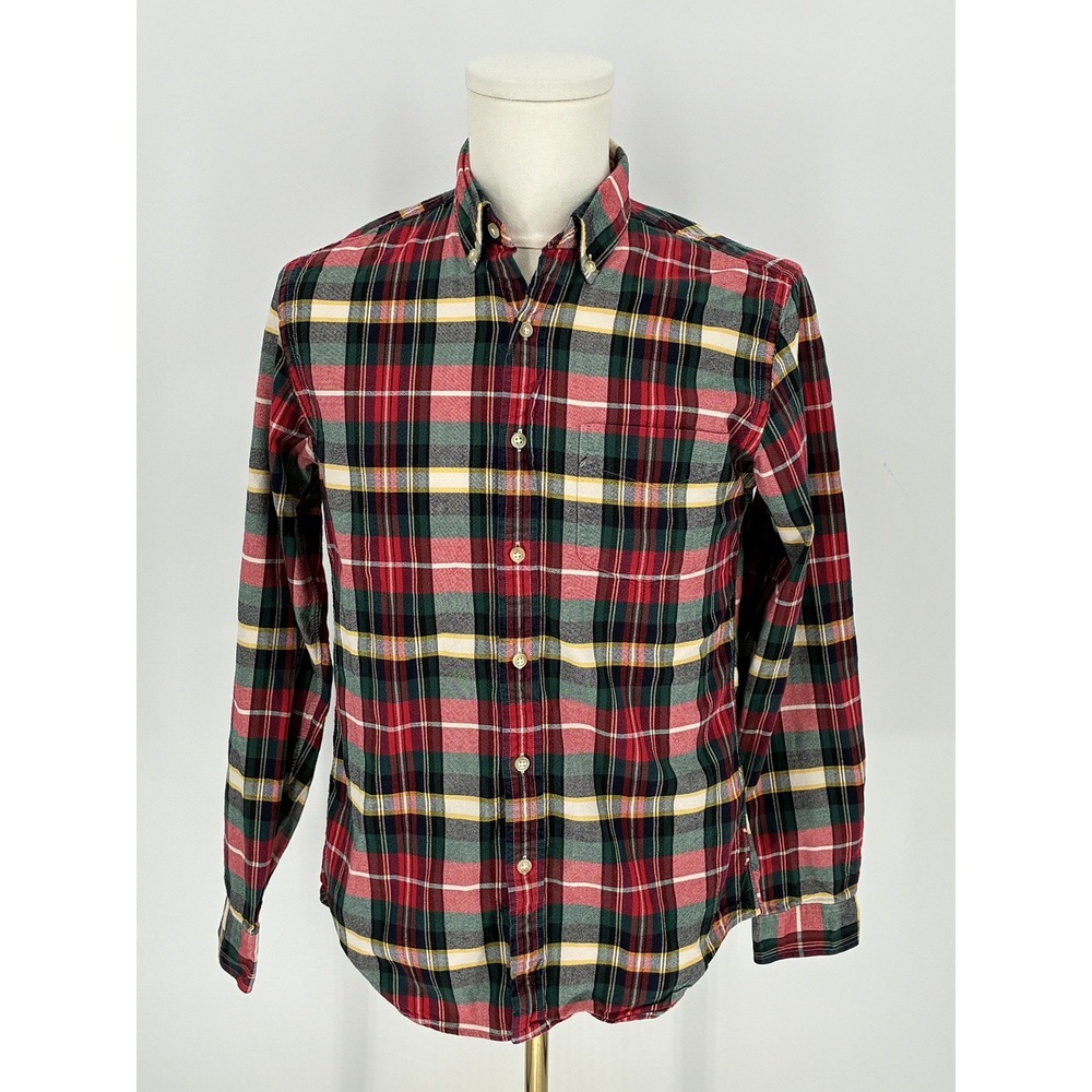 J.Crew Oxford Cloth Shirt Mens Small Red Green Plaid Long Sleeve Button Down